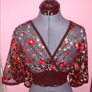 Sheer Rose Detailed Crop Top